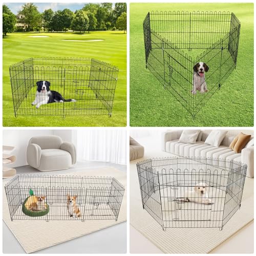 Image of Foldable Metal Dog Playpen, Portable Pet Pen Puppy Exercise Pens 8 Panels Small /Medium Dogs Fence for Yard Indoor&Outdoor RV Travel Camping with Doors for Cat Rabbit Hedgehog