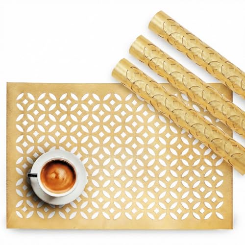 Image of Heart Home 4 Pcs Leather Rectangular Side Table Mats | Washable Placemat /Dining Table Mat for Party, Wedding and Family Functions | Golden