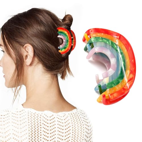 Lilbitty Rainbow Hair Claw Clip Non Slip Acrylic Acetate 90's Strong Hold Jaw Barrettes Cute for Women Girls Thin Thick Curly Hair Rainbow Accessory Cute Hair Clip