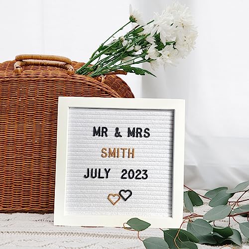 Nikita White Felt Letter Board Sign - 10X10In Felt Letter Board - Letters, Numbers & Symbols - Changeable Wooden Letterboard Baby Announcement - Small Letter Board - Gold, Silver And Black Accessories #TOP2