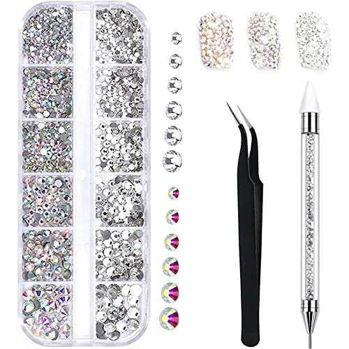 1500 Piezas Diamantes de Uñas,Cristales para Uñas,Gemas de espalda plana,6 Tamaños Piedras Maquillaje,Con Pinzas De Recogida y Pluma Punteadora,para Manualidades en Uñas y Cara