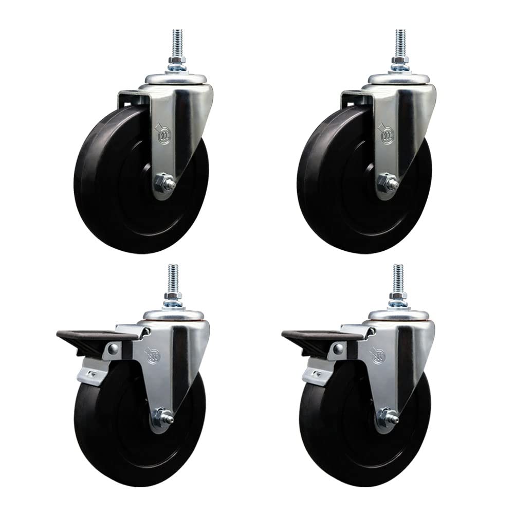 Soft Rubber Swivel Threaded Stem Caster Set of 4 w/5