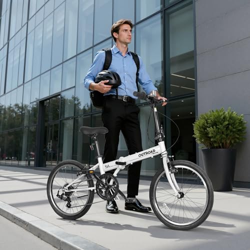 Brightpeak 20-inch 7-Speed Folding Bike - Lightweight Aluminum Frame, Adjustable Stem, Easy Fold for Commuting & Storage (White)