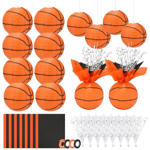 36 Pieces Basketball Paper Lanterns Centerpieces Decorations Basketball Lanterns Table Centerpieces with Metallic Foil Centerpiece Wrapping Paper and Ribbons for Birthday Party (36 PCSBasketball)