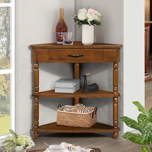 HZSMHDZKJ 33.8'' Small Triangle Corner Table,3 Tier End Corner Table