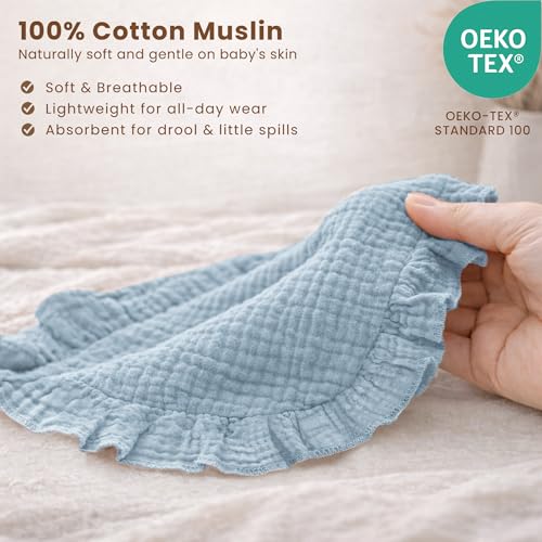 Image of Konssy 3-Pack Muslin Baby Girl Bibs, 100% Cotton with Ruffle Trim