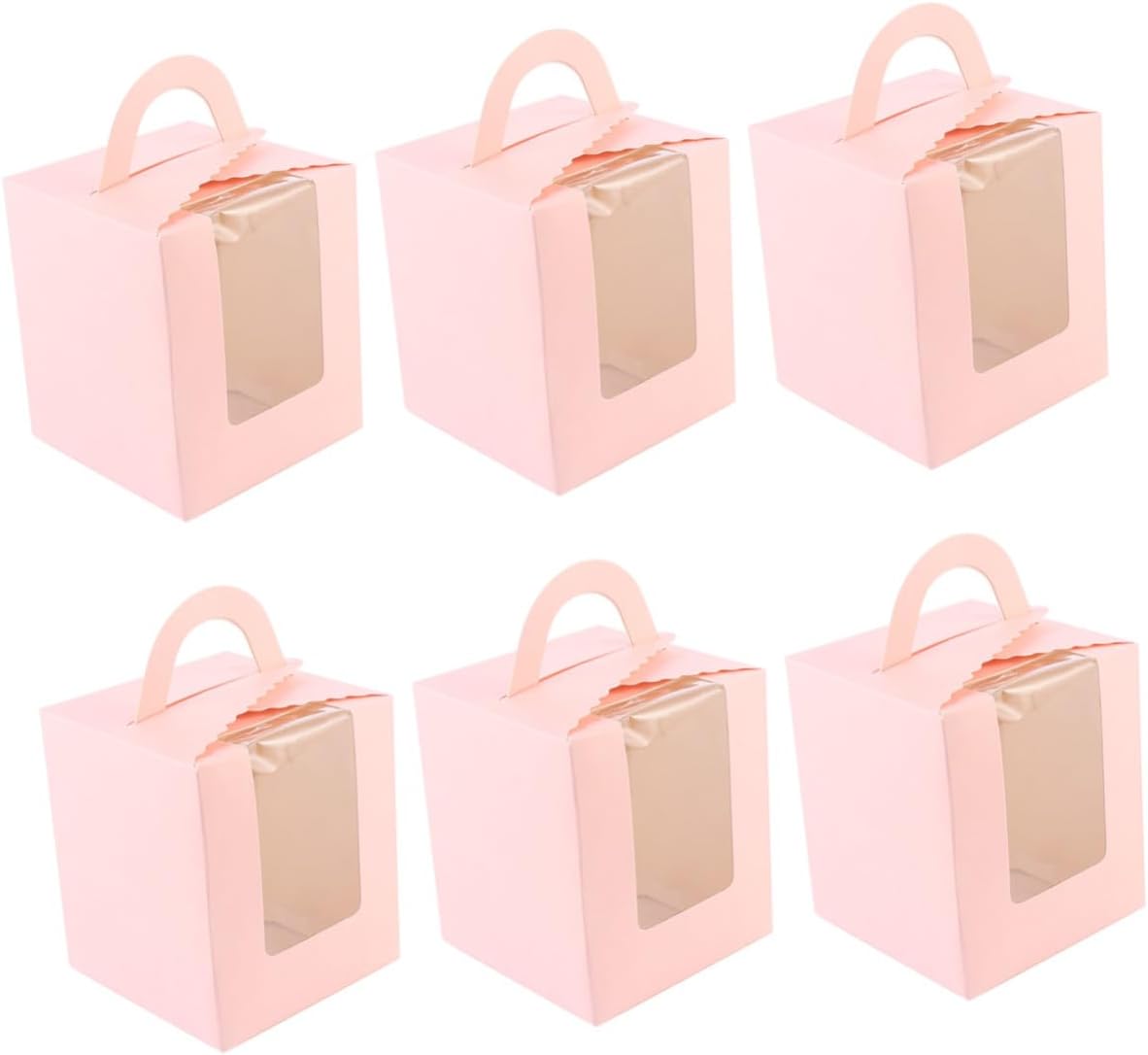 50pcs Pink Single Muffin Boxes with Window, Food-grade Cardboard Cupcake Containers for Wedding, Dessert, and Bakery Packaging
