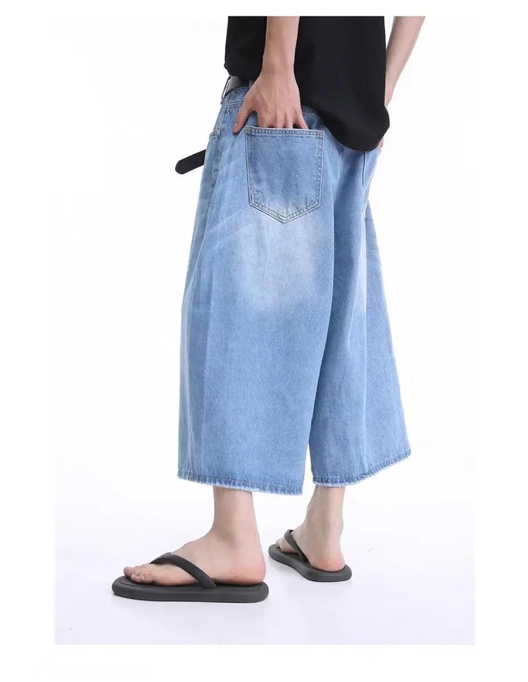 Damskie casualowe szerokie nogawki workowate denim High Street Retro wysoka talia tandetne szorty, Czarny, M