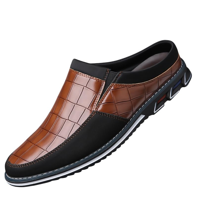 BIGSIZE Men's Stylish Slip-On Loafers - Two Tone Brown & Black Design, Comfortable Casual Shoes for Office & Casual Attire, Durable Rubber Sole, All-Season Versatility, Office Shoes