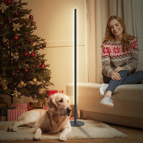 Hzitcigm LED Stehlampe Wohnzimmer, Stehleuchte Dimmbar LED Ecklampe mit Stufenlose Helligkeit & Farbtemperaturen 2700K-6500K, Memory-Funktion Standleuchte mit Fernbedienung für Schlafzimmer Büro,147CM