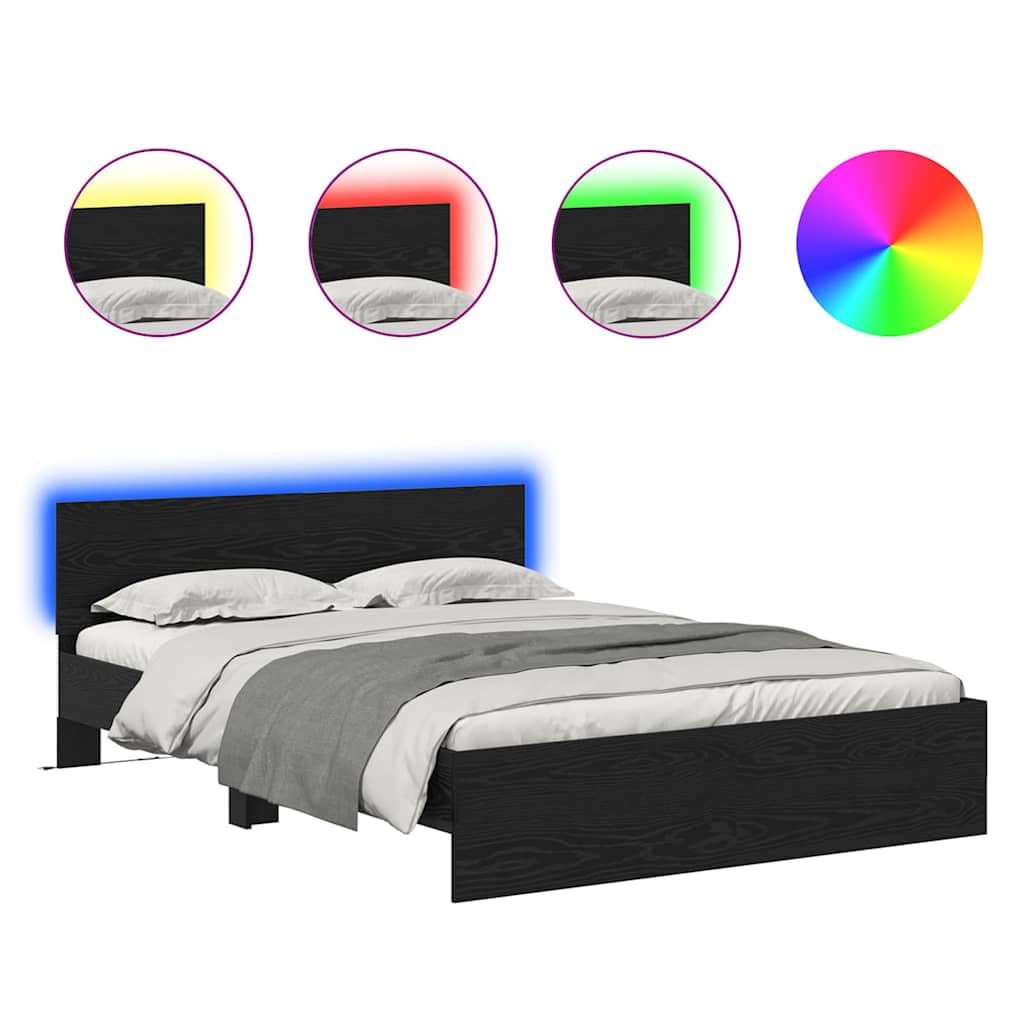 Estructura de cama LED de roble negro, 120 x 190 cm, con luces que cambian de color, diseño moderno y estable de madera para jóvenes y habitaciones de invitados