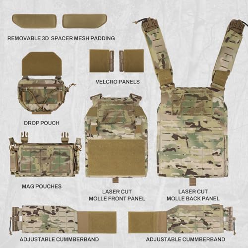 VOTAGOO Schnellverschluss 500D Trainingsweste für Herren mit Drop Tasche, Verstellbare Trainingsweste für Den Außenbereich (CP)