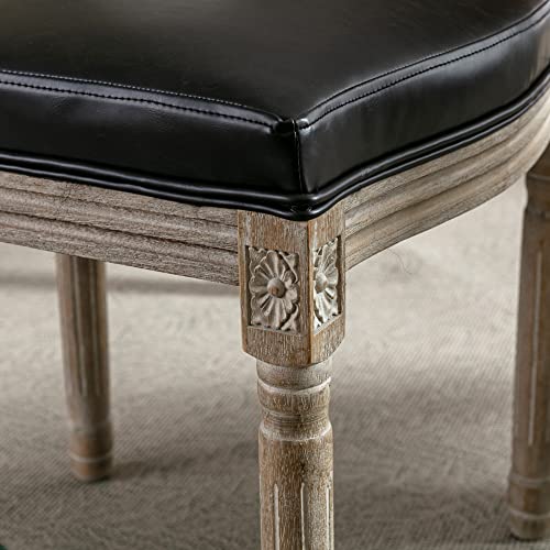 Dining Chairs Set Of 4 Faux Leather Kitchen Chairs Farmhouse Pu Accent Chair With Round Rattan Back/Wood Leg For Dining Room/Bedroom/Restaurant, Black #TOP5