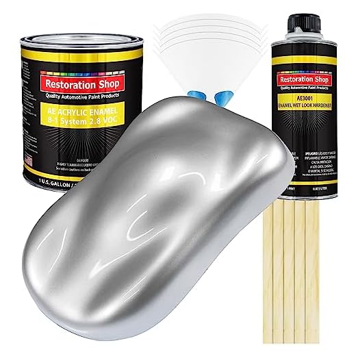 Restoration Shop - Iridium Silver Metallic Acrylic Enamel Auto Paint - Complete Gallon Paint Kit - Professional Single Stage High Gloss Automotive, Car, Truck, Equipment Coating, 8:1 Mix Ratio 2.8 VOC