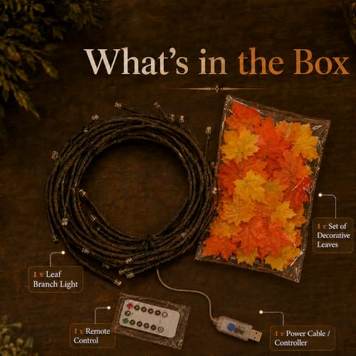 Image of One94Store Warm White Maple Leaf Vine Lights | 72 LED Tree Branch Wall Decor | Flexible Fairy String Lights for Bedroom, Living Room, Home Decoration, Diwali, Christmas, Wedding & Party