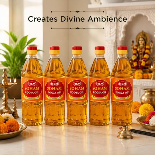 Image of Hem Soham Clove Pooja Oil 900ml, Pack of 5 | Premium Sacred Oil for Rituals, Lighting Diyas & Lamps | Long-Lasting Flame & Pure Aroma | Ideal for Daily Puja, Festivals & Ceremonies
