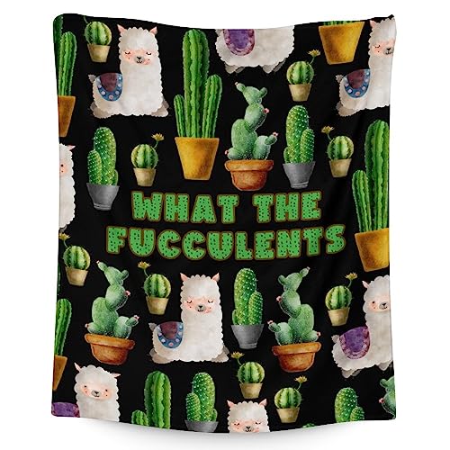 Cactus Throw Blanket - Soft, Fuzzy & Warm - 60x80 Inches Flannel Blankets for Bed, Couch - Black Aesthetic Throws Gift for Adults