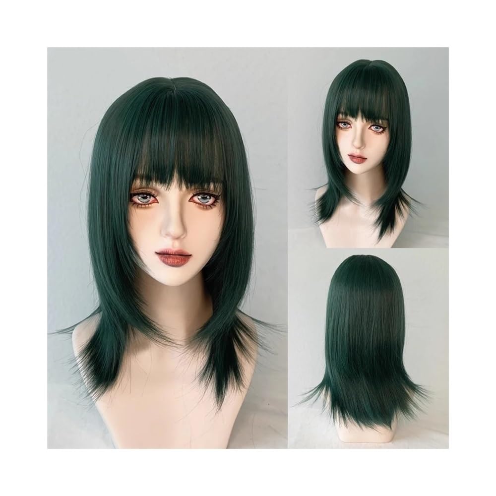Parrucca Parrucca Sintetica Corta e Liscia da Donna, Verde, con Frangia, Testa Mullet soffice for Feste quotidiane Parrucca Donna
