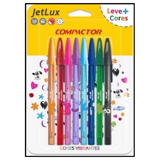 Caneta Esferografica, Compactor, Jet Lux, 1.0mm, 8 Cores, Conjunto