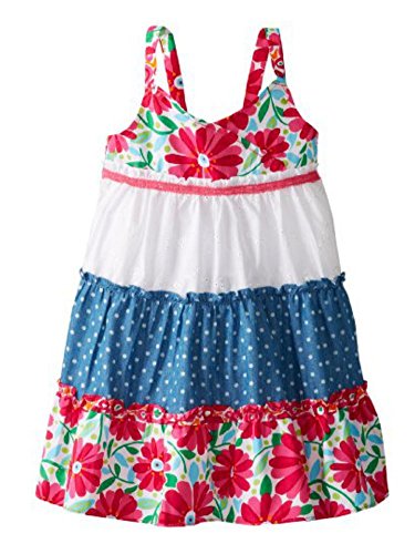 Youngland Infant & Toddler Girls Pink Flower Polka Dot Tiered Dress Sun Dress 3T
