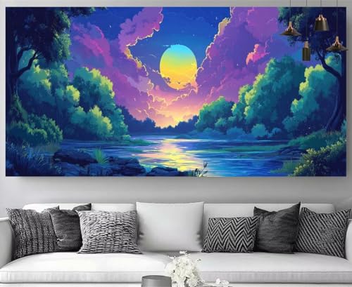 Diamond Painting Lac et Lune 80x240cm | Activité Manuelle Adulte Point de Croix M-Y979