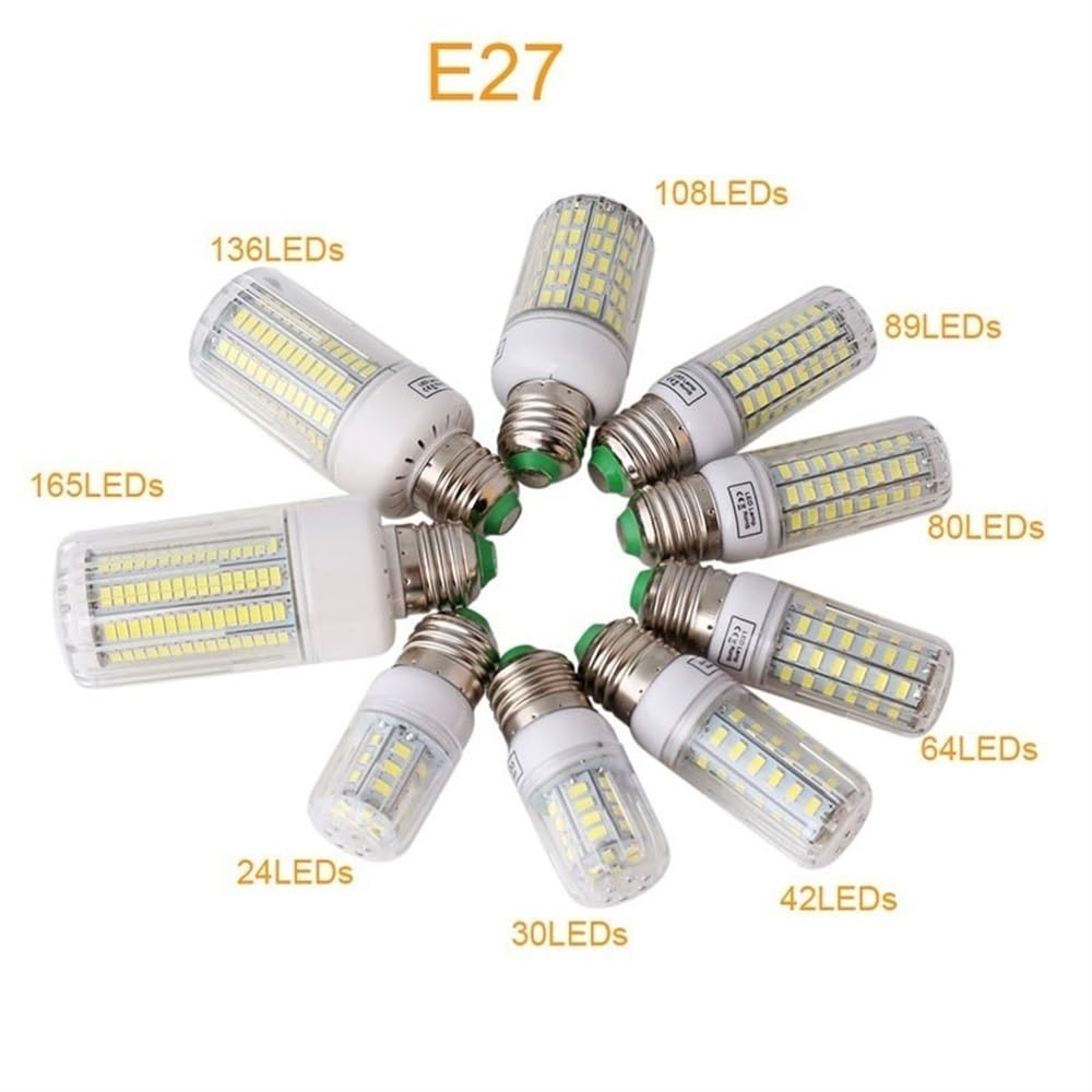 fengyan Casa Bombillas, Paquete de 10, Bombilla LED de maíz E27 SMD5730 AC220V, lámpara de decoración del hogar lámpara de Foco Familiar Lámpara(Cold White,108LEDs)