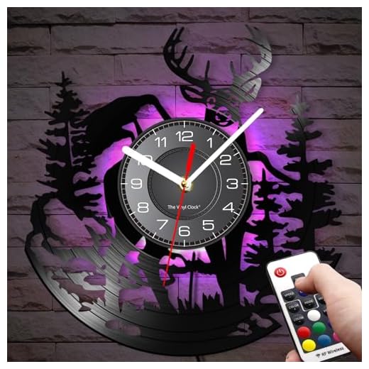 Cabin Deer Wall Clock with 7 Colors Changing, 12 Inch Deer Hunting Wall Clock Silent Non Ticking Forest Wildlife Mountain Lodge Elk Wall Clock Battery Operated Rustic Farmhouse Wall Clock
