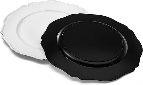 Miniatura 6 de Foraineam 12 Pack White Charger Plates with Beaded Rim, 13 Inch Round Plastic Dinner Chargers, Scalloped Serving Plates for Table Settings Wedding