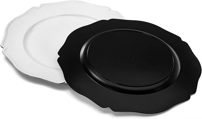 Foraineam 12 Platos Cargadores Blancos con Borde Abalorado, 33 cm, Redondos, Plástico miniatura 6