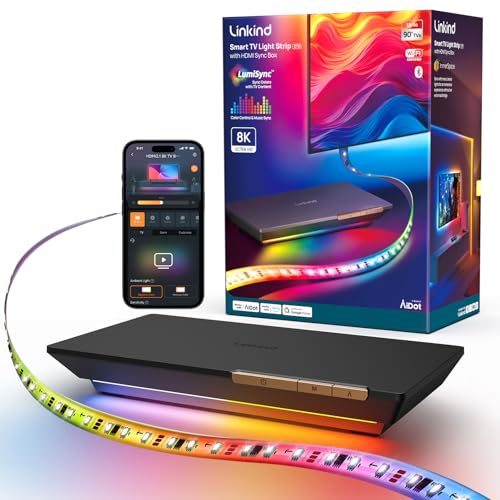 Image of Linkind TV Backlight, HDMI 2.1 Sync Box with AI LumiSync Technology, Supports 8K@60Hz, Cuttable LED Backlights Sync to Screen for 27-90 inch TVs