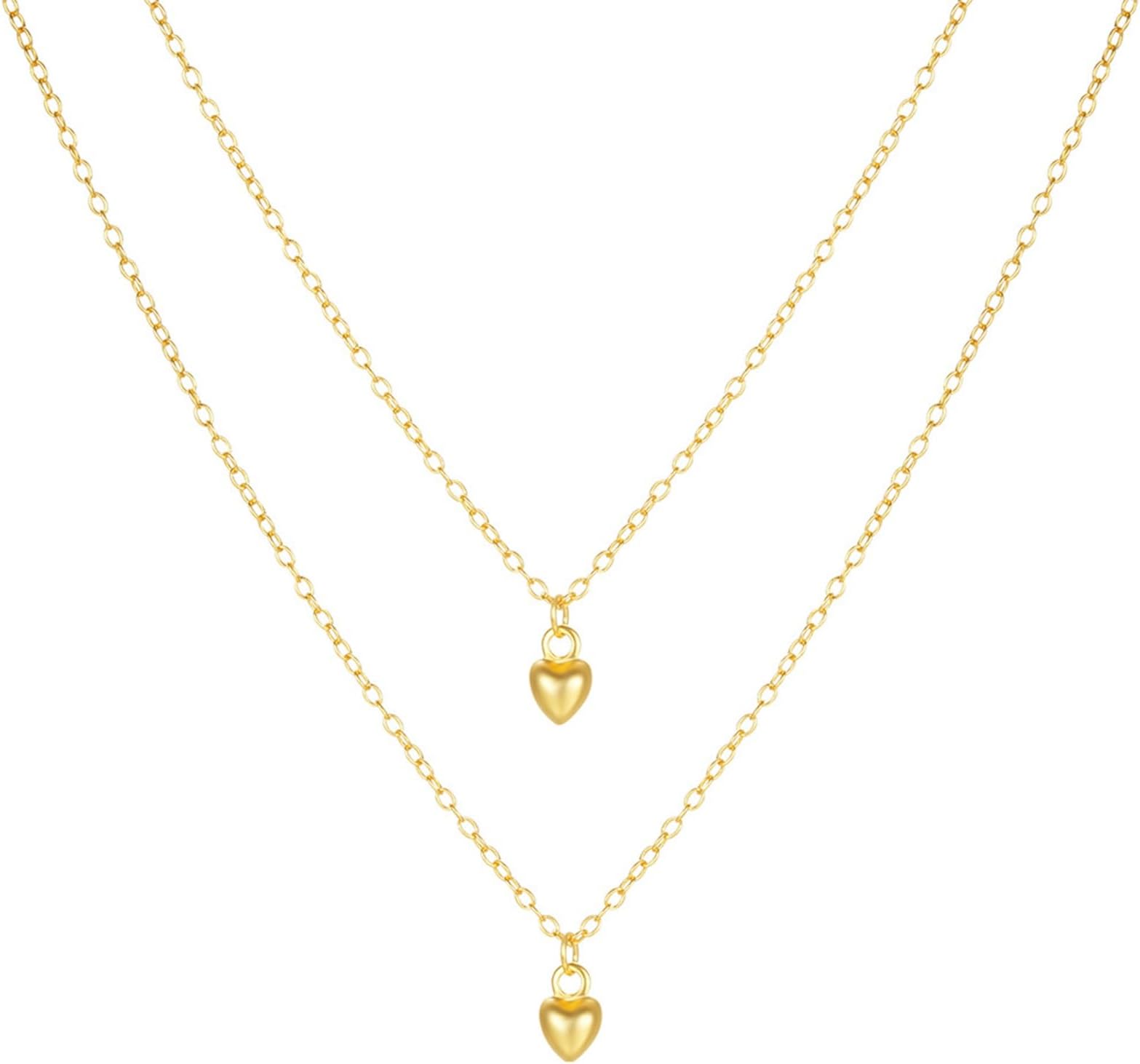 Layered Gold Double Hearts Necklace, Fashion 925 Silver 2 Layer Necklace Women Jewelry Accessories