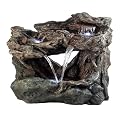 Alpine Corporation WIN924 Outdoor Floor 3-Tiered Rock Waterfall Fountain w/ LED Lights & Natural Stone Look, 30", Gray