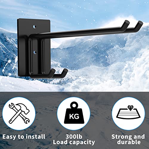 Glensam Ski Storage Rack With Ski Poles Storage Rack Wall Mount Heavy Duty Metal, Holds 2 Pairs Pairs Of Skis & Skiing Poles Or Snowboard, For Garage Storage, Home Indoor Hold Up To 100 Lbs #TOP3