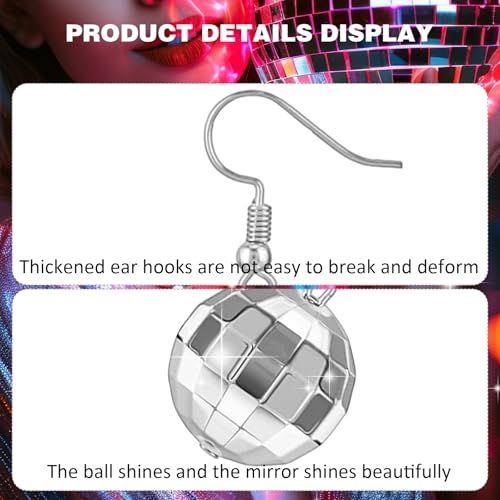 Gold Disco Mirrorball Earrings for Women, Shiny 70s outfits Earring Dating Night Party Club Concert Costume (9.4g, CCB & Zinc Alloy)3
