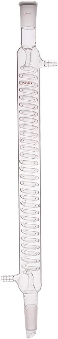 Laboy Glass Graham Condenser Coiled with 24/40 Joints 400mm in Jacket Length Distillation Apparatus Inland Revenue Condenser Lab Glassware with 10mm Glass Hose Connections