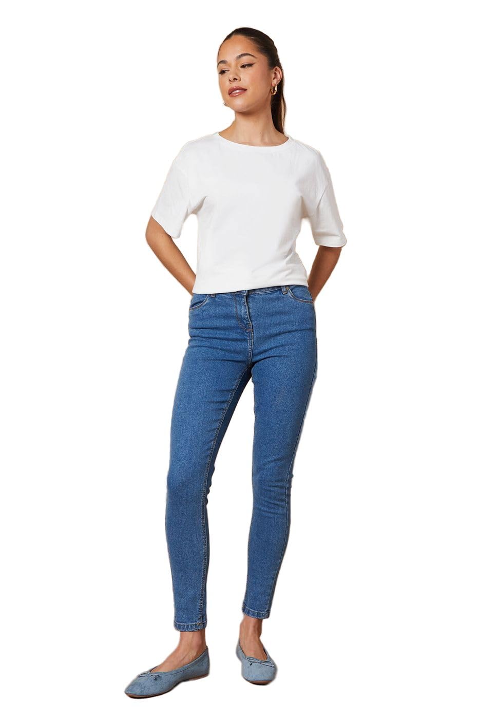 Oasis Women's Mid Wash Jade Mid Rise Skinny Jeans In | Size: 14