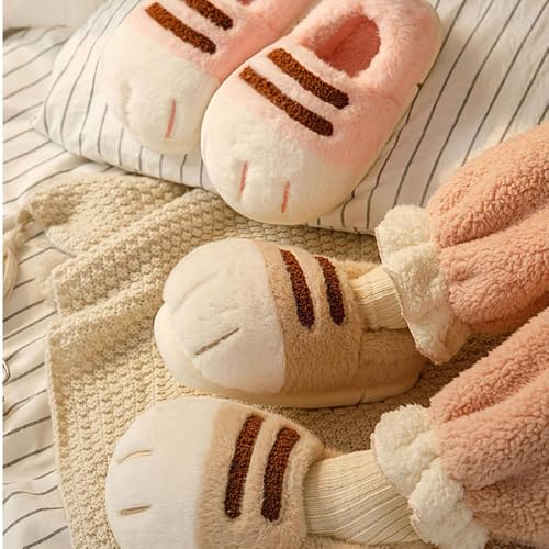 Cat Paw Slippers, Cat Feet Slippers, 3D Cat Paw Cartoon Slipper for Women, Warm Fluffy Furry Winter House Cat Paw Slides for Indoor Outdoor3