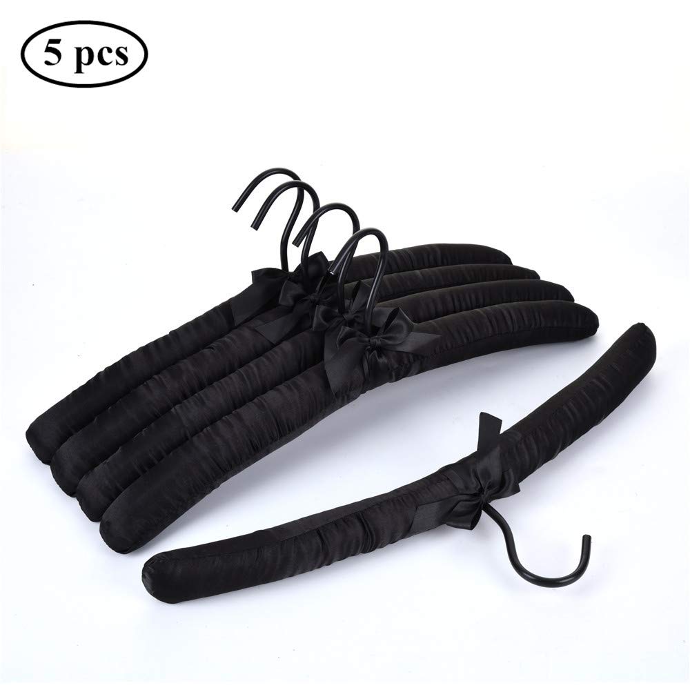 Cocomaya17 Inch Extra Large Anti Slip Satin Padded Bridal Wedding Dress Hanger No Bumps for Dress Coats, Sweaters Pack of 5 (Black, 5)