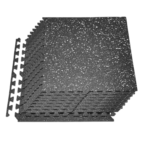 Image of VEVOR 0.4Inch 48sq.ft 12 Tiles Gym Flooring for Home Gym, Rubber Top with High Density EVA Foam, 24 x 24In Gym Floor Exercise Equipment Mats, Interlocking Gym Mats, Puzzle Workout Mats, Black & White | Rubber Top with High Density EVA Foam, Lightweight Gym Floor Exercise Mats, Interlocking Puzzle Workout Mats, Black & White