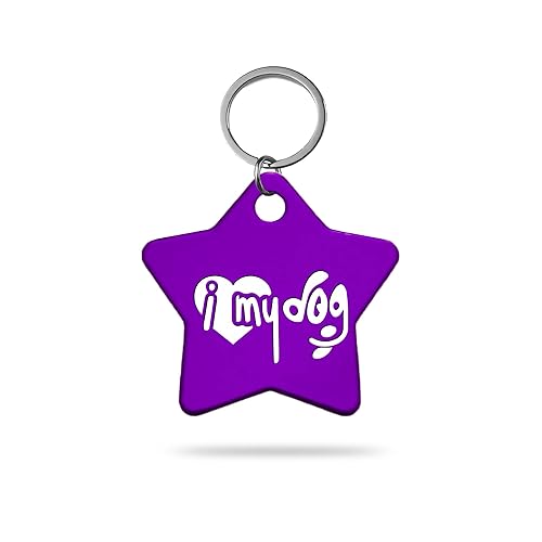 MACOS Engraved Personalised Star Pet Tag for Dogs and Cats [Purple]