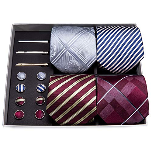 Image of Barry.Wang Designer Mens Tie Sets Collection, Eleagnt Gift Box Tie Clips Handkerchief Cufflink Set