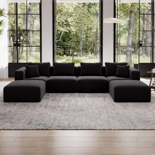 Image of Avenco 141-inch U-Shaped Modular Sectional Couch Sofa with 2 Ottomans
