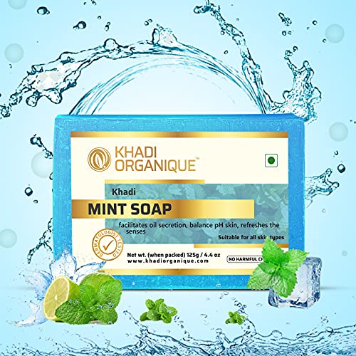 Image of Khadi Organique Handmade Pure Mint Soap With Essential Oil Pack Of 3