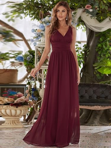 Image of Ever-Pretty Womens Bridesmaid Dress V-Neck Sleeveless A Line Chiffon Floor Length Formal Dress 09016