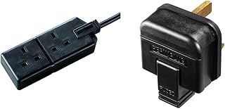 Masterplug EXS1324B-01 Heavy Duty Two Socket Extension Lead, 4 Metre, Black & HDPT13B-MP Heavy Duty 13 Amp Rewireable Plug, 57.5 x 48 mm, Black