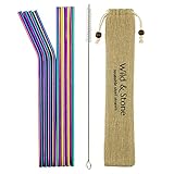Wild & Stone | Pajitas de beber reutilizables coloreado arco iris de acero | Respetuoso del medio ambiente, grado de Alimentos y lavavajillas metal seguro pajas de beber | Rainbow - Paquete de 8