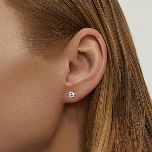 PATISORNA 925 Sterling Silver 5mm Long Post Cubic Zirconia Stud Earrings for Women Men, CZ Studs Earrings Hypoallergenic4