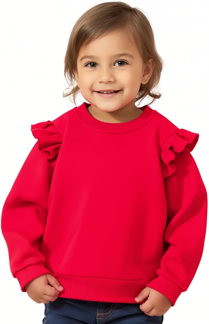 Toddler baby Girls Ruffle Sleeve Sweatshirt 2-6 Years Solid Color Crewneck Cotton Pullover