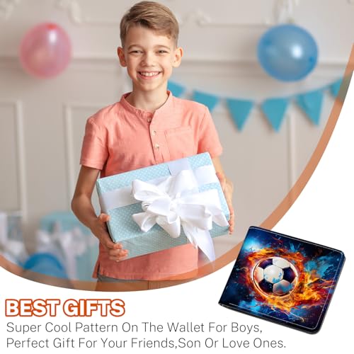 Image of Boys Wallet for Kids, Teen Boy Soccer Wallets 9-12 8-10 8-12, Cool Novelty Leather Bifold Rfid Blocking Purse Coin Pocket Zipper Id Window for Children Men Male Youth Guys Birthday Gifts