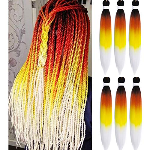 Ombre Easy Braid Pre-stretched Braiding Hair Extension,Professional Itch Free Corchet Twist Braids Yaki Texture, Tangle Free Hot Water Setting Perm Yaki Synthetic Hair for Twist Braids (Rainbow)